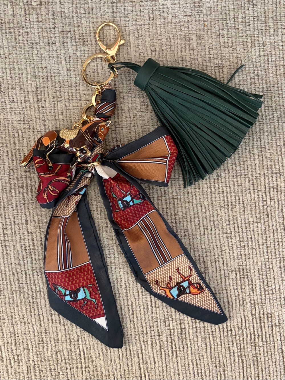 Western Style Bag Charm with Horse Charm, Scarf and Tassel